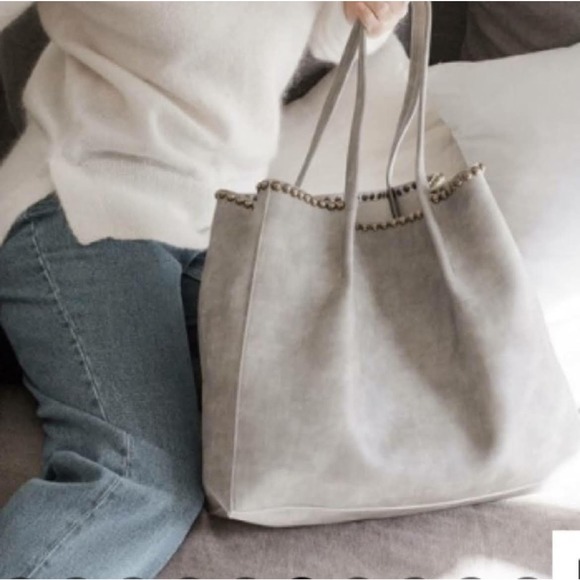 B-Low the Belt Handbags - B-Low The Belt Shoulder Tote Bag Studded Faux Leather Travel Gray No Pouch